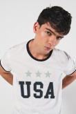 Camiseta cuello redondo unicolor college con contrastes