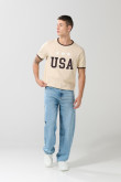 Camiseta cuello redondo unicolor college con contrastes