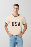 Camiseta cuello redondo unicolor college con contrastes