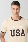 Camiseta cuello redondo unicolor college con contrastes