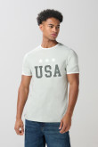 Camiseta cuello redondo unicolor college con contrastes