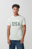Camiseta cuello redondo unicolor college con contrastes