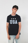 Camiseta cuello redondo unicolor college con contrastes
