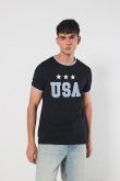 Camiseta cuello redondo unicolor college con contrastes