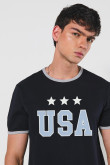 Camiseta cuello redondo unicolor college con contrastes