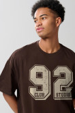 Camiseta unicolor college oversize con manga corta