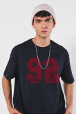 Camiseta unicolor college oversize con manga corta