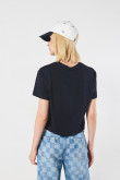 Camiseta unicolor con estampado college crop top