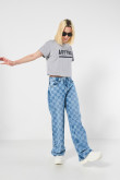 Camiseta unicolor con estampado college crop top
