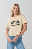 Camiseta unicolor con estampado college crop top