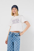Camiseta unicolor con estampado college crop top