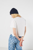 Camiseta unicolor con estampado college crop top