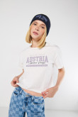 Camiseta unicolor con estampado college crop top