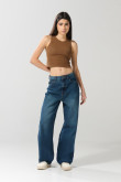 Jean baggy azul tiro medio con cremallera y bota ancha