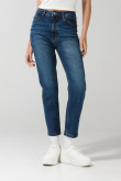 Jean mom con tiro súper alto azul oscuro y bota recta