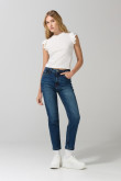 Jean mom con tiro súper alto azul oscuro y bota recta