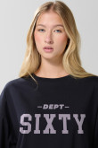 Camiseta oversize cuello redondo unicolor con texto college