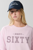 Camiseta oversize cuello redondo unicolor con texto college