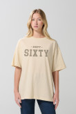Camiseta oversize cuello redondo unicolor con texto college
