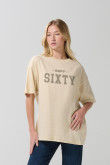 Camiseta oversize cuello redondo unicolor con texto college