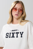 Camiseta oversize cuello redondo unicolor con texto college