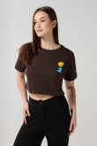 Camiseta café crop top oversize con diseño de Los Simpson