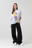 Camiseta crema oversize tie dye con arte de Los Simpson