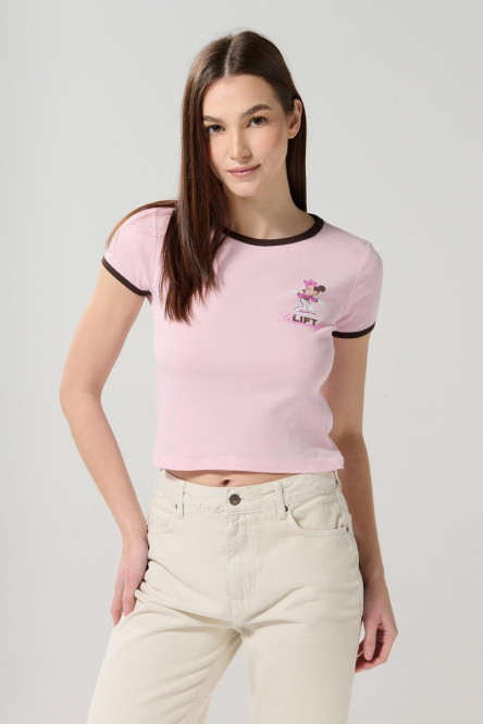 Camiseta de Minnie rosada manga corta con contrastes