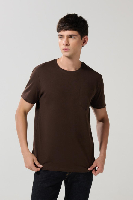 Camiseta en algodón unicolor con bolsillo y manga corta