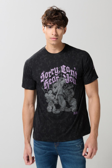 Camiseta tie dye negra cuello redondo de Mickey and Friends