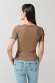 Camiseta unicolor manga corta con finas texturas de canal