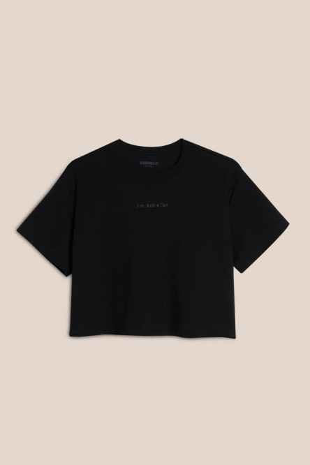 Camiseta unicolor crop top con texto minimalista