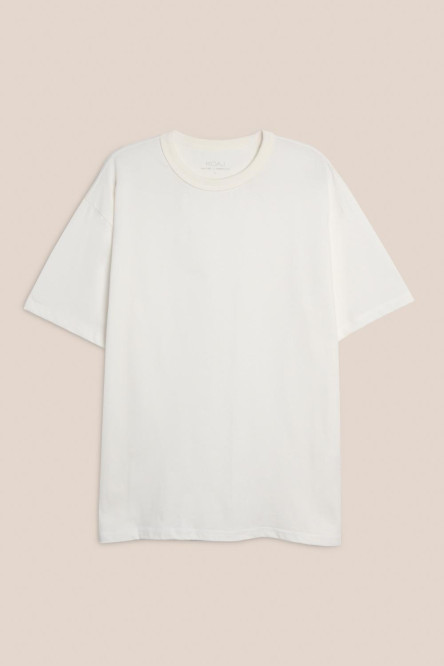 Camiseta oversize unicolor cuello redondo en algodón