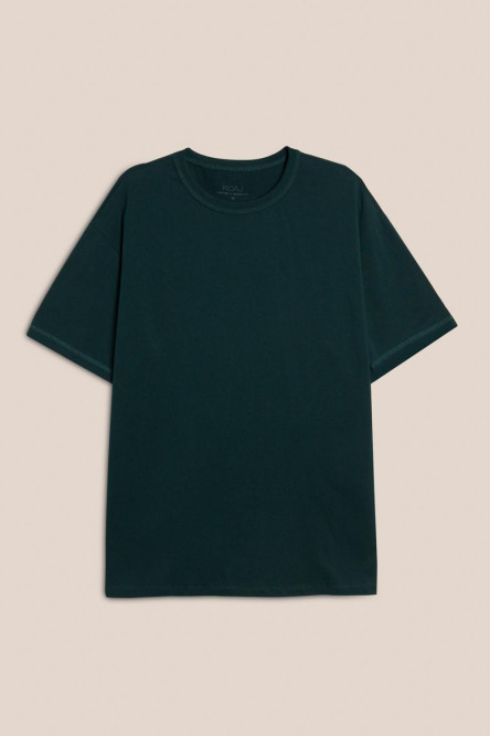 Camiseta oversize unicolor cuello redondo en algodón