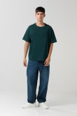 Camiseta oversize unicolor cuello redondo en algodón