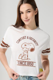 Camiseta crema clara crop top con estampado de Snoopy