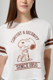 Camiseta crema clara crop top con estampado de Snoopy