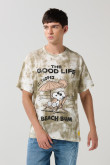 Camiseta oversize crema tie dye de Snoopy manga corta