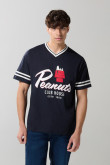 Camiseta oversize azul cuello V con diseño de Snoopy