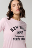 Camiseta en algodón unicolor college con manga corta