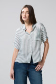 Blusa a rayas crema clara manga corta con botones