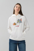 Buzo oversize de Tom y Jerry crema con capota y manga ranglan