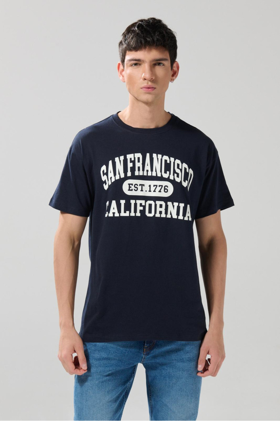 Camiseta en algodón college manga corta azul intensa