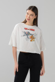 Camiseta oversize crop top crema de Tom y Jerry