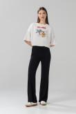 Camiseta oversize crop top crema de Tom y Jerry
