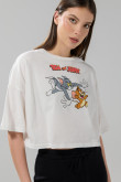 Camiseta oversize crop top crema de Tom y Jerry
