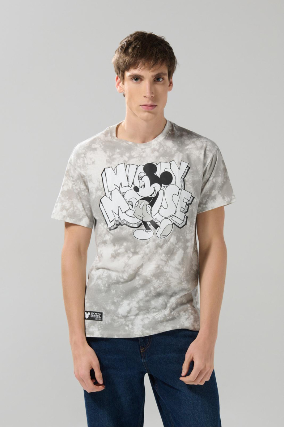 Camiseta crema tie dye manga corta con arte de Mickey