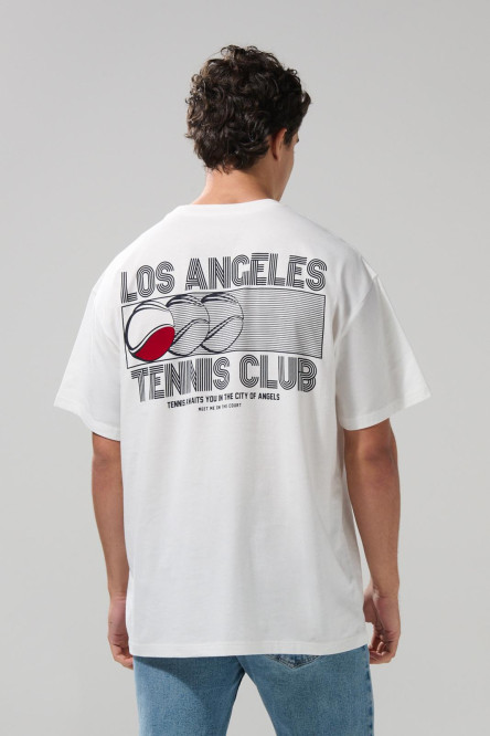 Camiseta crema clara college con manga corta oversize