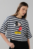 Camiseta a rayas oversize crema crop top con arte de Mickey