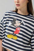 Camiseta a rayas oversize crema crop top con arte de Mickey